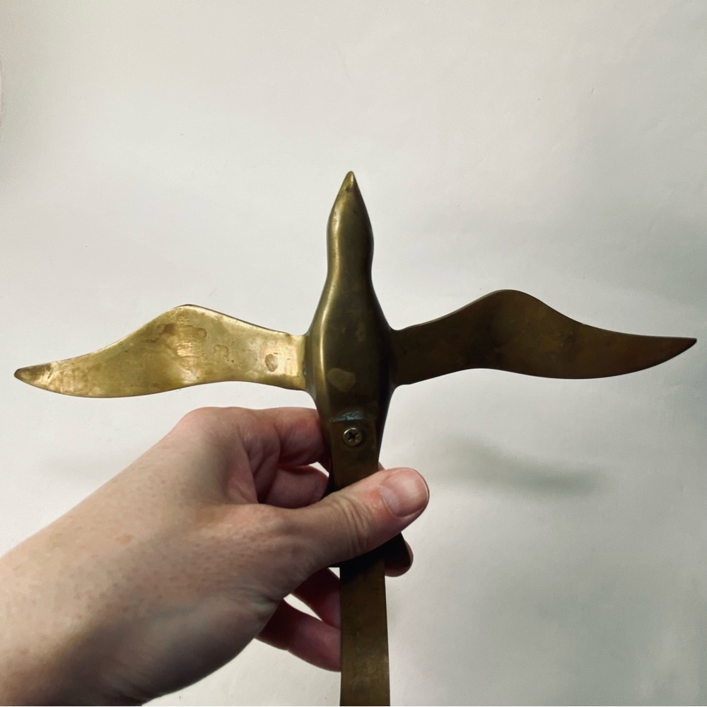 6" Vintage Mid Century Modern Solid Brass Sea Gull Sculpture Bird Marble Base - Picture 10 of 15